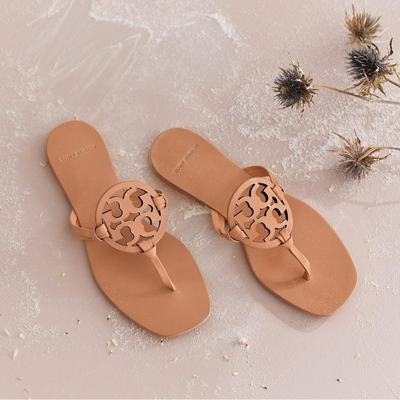 Tory Burch Shoes - Tory Burch Miller Square Toe Sandals Beige Natural Vachetta Leather Size 7